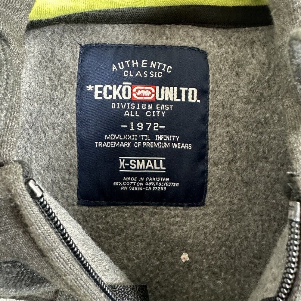 Vintage Ecko UNLTD Hoodie Mens XS Gray Spell Out Logo Full Zip Y2K Casual - Picture 9 of 9